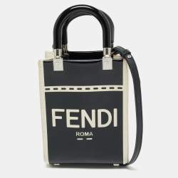 Pre Owned Fendi Black/Cream Patent Leather and Canvas Mini Sunshine Tote