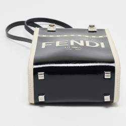 Pre Owned Fendi Black/Cream Patent Leather and Canvas Mini Sunshine Tote