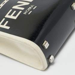 Pre Owned Fendi Black/Cream Patent Leather and Canvas Mini Sunshine Tote