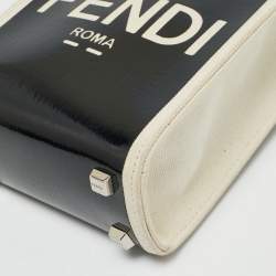 Pre Owned Fendi Black/Cream Patent Leather and Canvas Mini Sunshine Tote