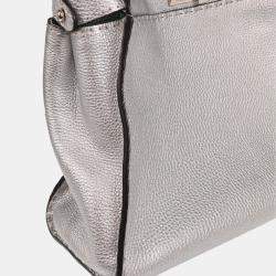 Pre Owned Fendi Peekaboo Silver Leather Handbag