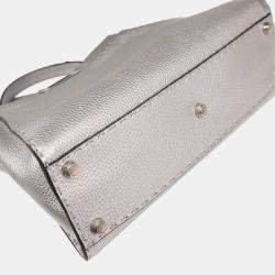Pre Owned Fendi Peekaboo Silver Leather Handbag