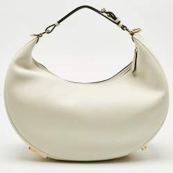 Pre Owned Fendi White Leather Medium Fendigraphy Hobo