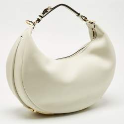 Pre Owned Fendi White Leather Medium Fendigraphy Hobo