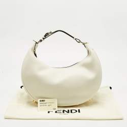 Pre Owned Fendi White Leather Medium Fendigraphy Hobo