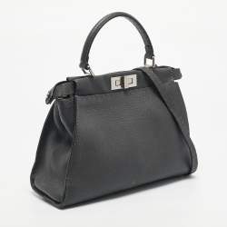 Pre Owned Fendi Grey Leather Medium Peekaboo Top Handle Bag