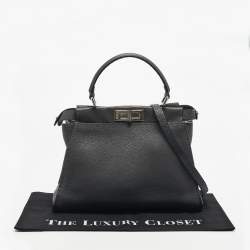 Pre Owned Fendi Grey Leather Medium Peekaboo Top Handle Bag