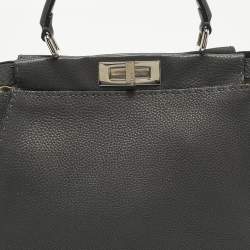 Pre Owned Fendi Grey Leather Medium Peekaboo Top Handle Bag