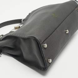 Pre Owned Fendi Grey Leather Medium Peekaboo Top Handle Bag