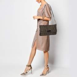 Pre Owned Fendi Tobacco Zucca Canvas Large Flap Shoulder Bag