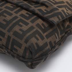 Pre Owned Fendi Tobacco Zucca Canvas Large Flap Shoulder Bag