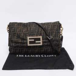 Pre Owned Fendi Tobacco Zucca Canvas Large Flap Shoulder Bag