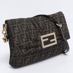 Pre Owned Fendi Tobacco Zucca Canvas Large Flap Shoulder Bag