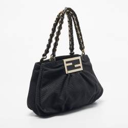 مملوكة مسبقًا Fendi Black Textured Fabric and Patent Leather Small Mia Tote