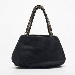 مملوكة مسبقًا Fendi Black Textured Fabric and Patent Leather Small Mia Tote