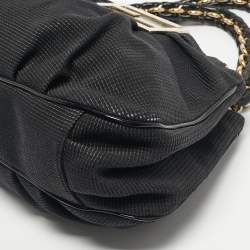 مملوكة مسبقًا Fendi Black Textured Fabric and Patent Leather Small Mia Tote