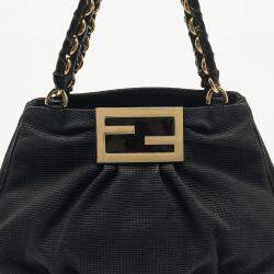 مملوكة مسبقًا Fendi Black Textured Fabric and Patent Leather Small Mia Tote