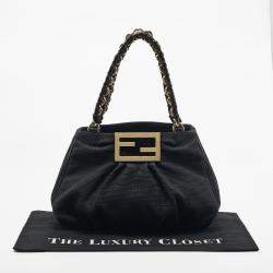مملوكة مسبقًا Fendi Black Textured Fabric and Patent Leather Small Mia Tote