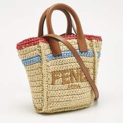 Pre Owned Fendi Brown/Natural Raffia Mini Soft Sunshine Tote