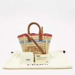 Pre Owned Fendi Brown/Natural Raffia Mini Soft Sunshine Tote