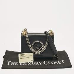 Pre Owned Fendi Black Leather Small Kan I F Shoulder Bag
