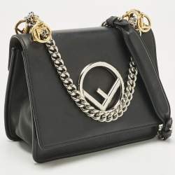 Pre Owned Fendi Black Leather Small Kan I F Shoulder Bag