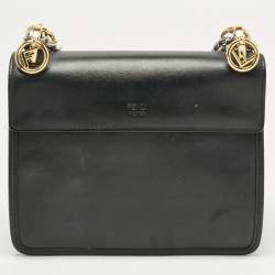 Pre Owned Fendi Black Leather Small Kan I F Shoulder Bag