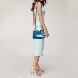 Pre Owned Fendi Blue Crocodile Mini Peekaboo Top Handle Bag