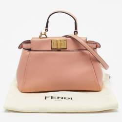 Pre Owned Fendi Peach Leather Micro Peekaboo Crossbody Bag