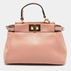 Pre Owned Fendi Peach Leather Micro Peekaboo Crossbody Bag