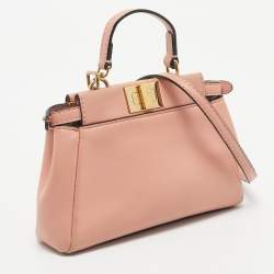 Pre Owned Fendi Peach Leather Micro Peekaboo Crossbody Bag