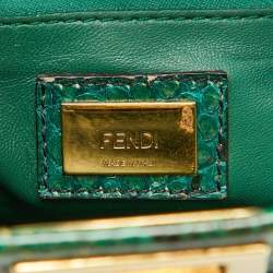 Pre Owned Fendi Green/Black Python Mini Peekaboo Top Handle Bag