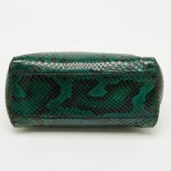 Pre Owned Fendi Green/Black Python Mini Peekaboo Top Handle Bag