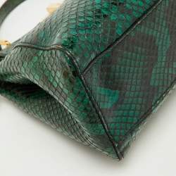 Pre Owned Fendi Green/Black Python Mini Peekaboo Top Handle Bag