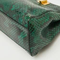 Pre Owned Fendi Green/Black Python Mini Peekaboo Top Handle Bag