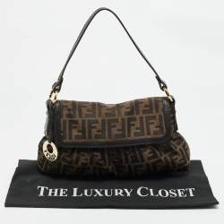 Pre Owned حقيبة كتف فندي شيف ذات قلاب من جلد وقماش زوكا تبغ