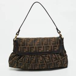 Pre Owned حقيبة كتف فندي شيف ذات قلاب من جلد وقماش زوكا تبغ