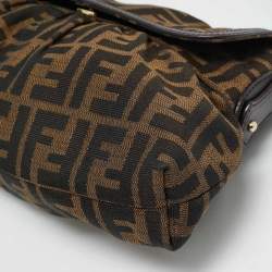 Pre Owned حقيبة كتف فندي شيف ذات قلاب من جلد وقماش زوكا تبغ