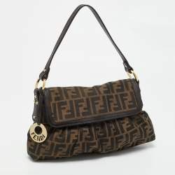 Pre Owned حقيبة كتف فندي شيف ذات قلاب من جلد وقماش زوكا تبغ