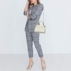 Pre Owned Fendi Off White Selleria Leather Mini Peekaboo Top Handle Bag