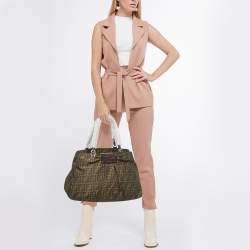 Pre Owned Fendi Tobacco/Purple Zucca Canvas and Patent Leather Large Mia Shoulder Bag