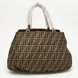 Pre Owned Fendi Tobacco/Purple Zucca Canvas and Patent Leather Large Mia Shoulder Bag