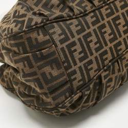 Pre Owned Fendi Tobacco/Purple Zucca Canvas and Patent Leather Large Mia Shoulder Bag