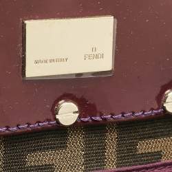 Pre Owned Fendi Tobacco/Purple Zucca Canvas and Patent Leather Large Mia Shoulder Bag