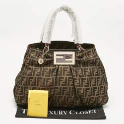 Pre Owned Fendi Tobacco/Purple Zucca Canvas and Patent Leather Large Mia Shoulder Bag