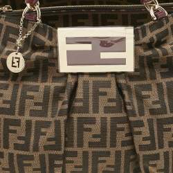 Pre Owned Fendi Tobacco/Purple Zucca Canvas and Patent Leather Large Mia Shoulder Bag