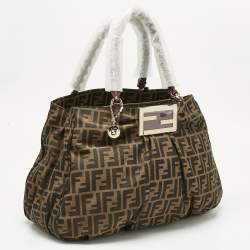 Pre Owned Fendi Tobacco/Purple Zucca Canvas and Patent Leather Large Mia Shoulder Bag