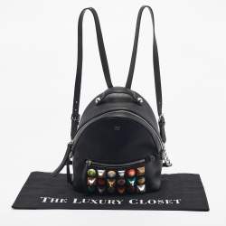 Pre Owned Fendi Black Leather Mini Studded By The Way Backpack
