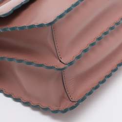 Pre Owned Fendi Old Rose Leather Mini Scalloped Studded Kan I Shoulder Bag