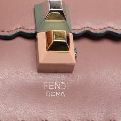 Pre Owned Fendi Old Rose Leather Mini Scalloped Studded Kan I Shoulder Bag